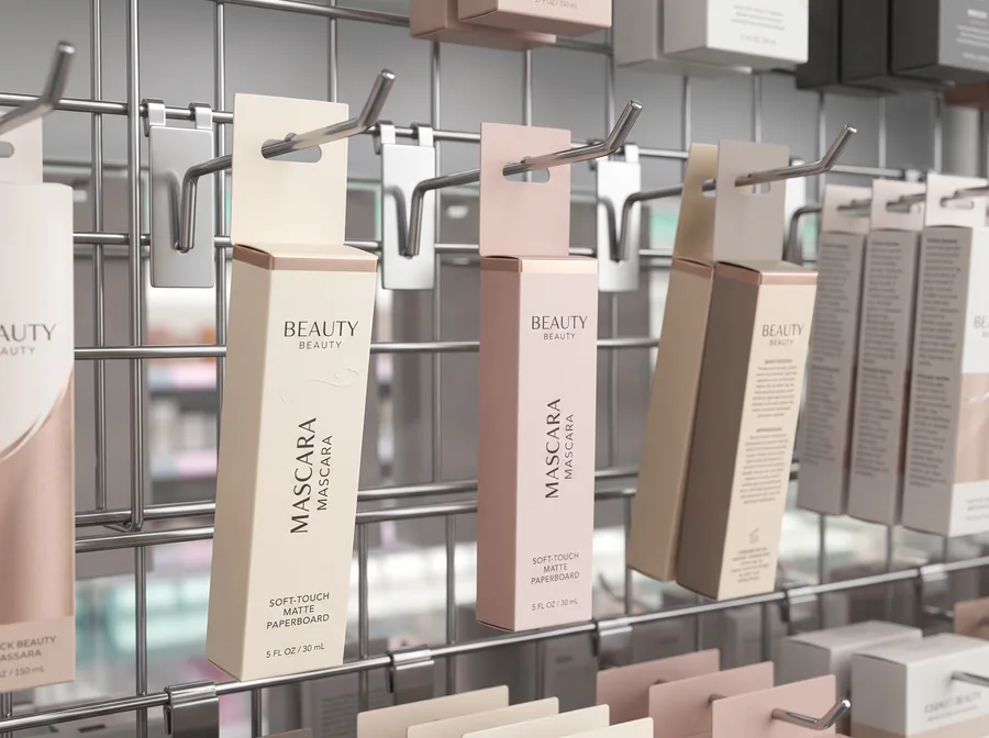 Five-panel hanger mascara boxes
