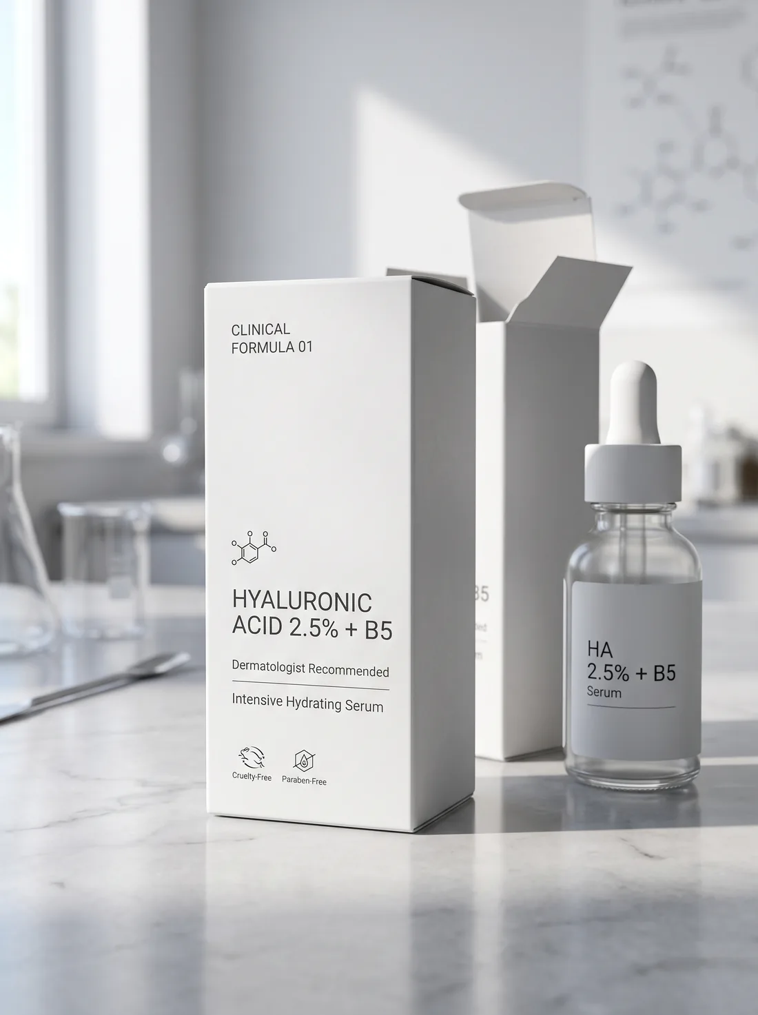 Reverse tuck end serum box with an uninterrupted ingredient panel
