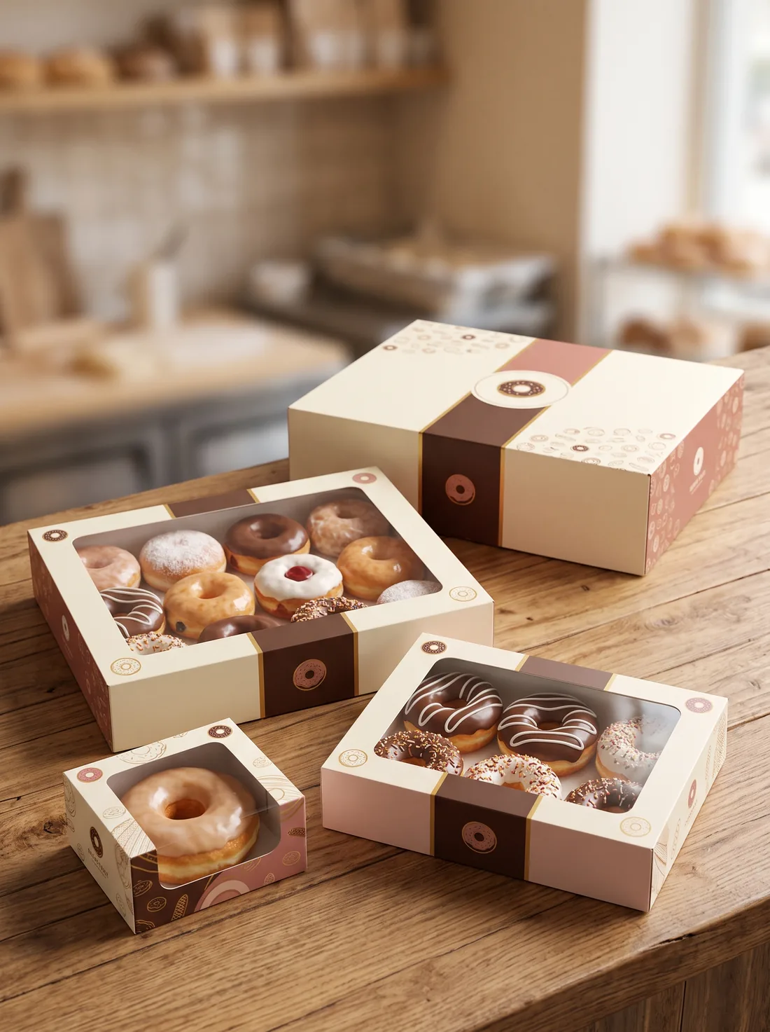 Donut boxes in different counts with window and solid lid options