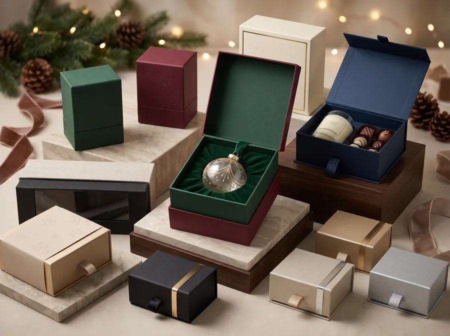 Custom ornament and holiday gift boxes
