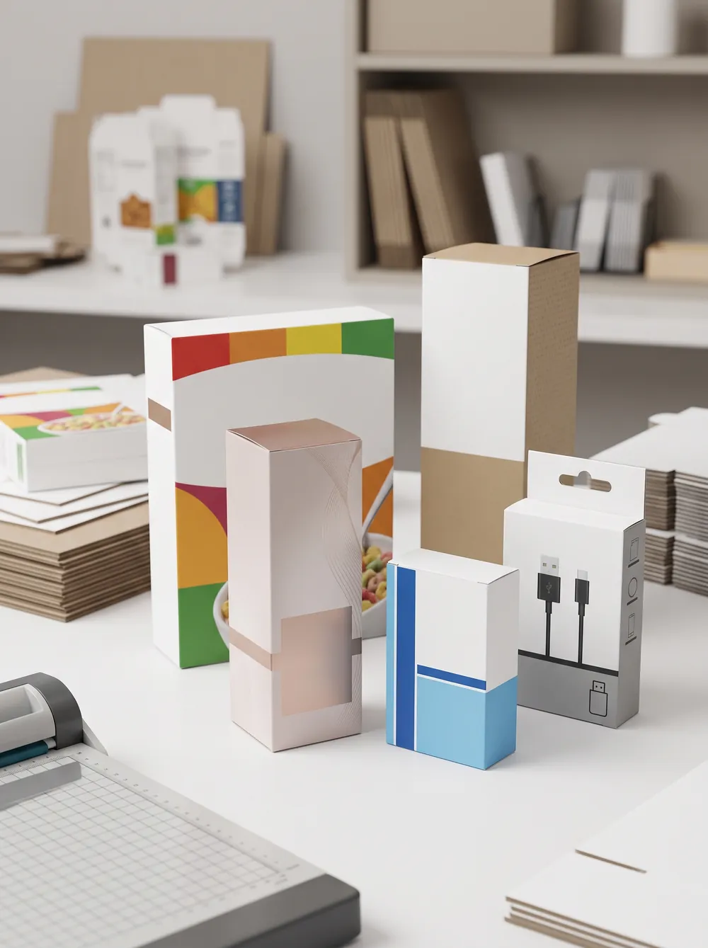 Cereal box, cosmetic carton, and electronics packaging in paperboard