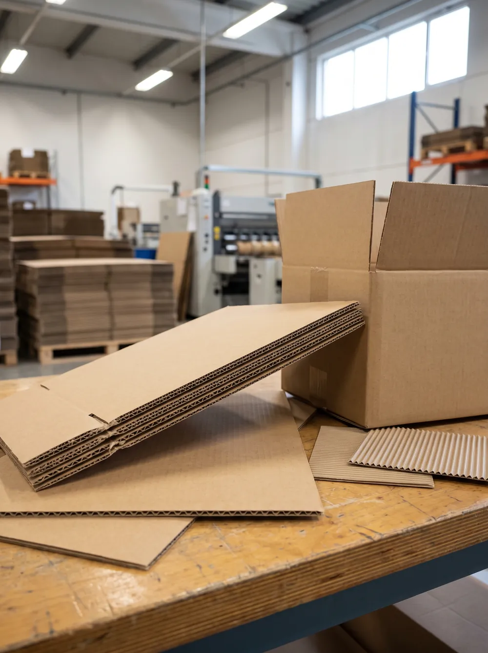 Corrugated board showing the fluted layer between liners