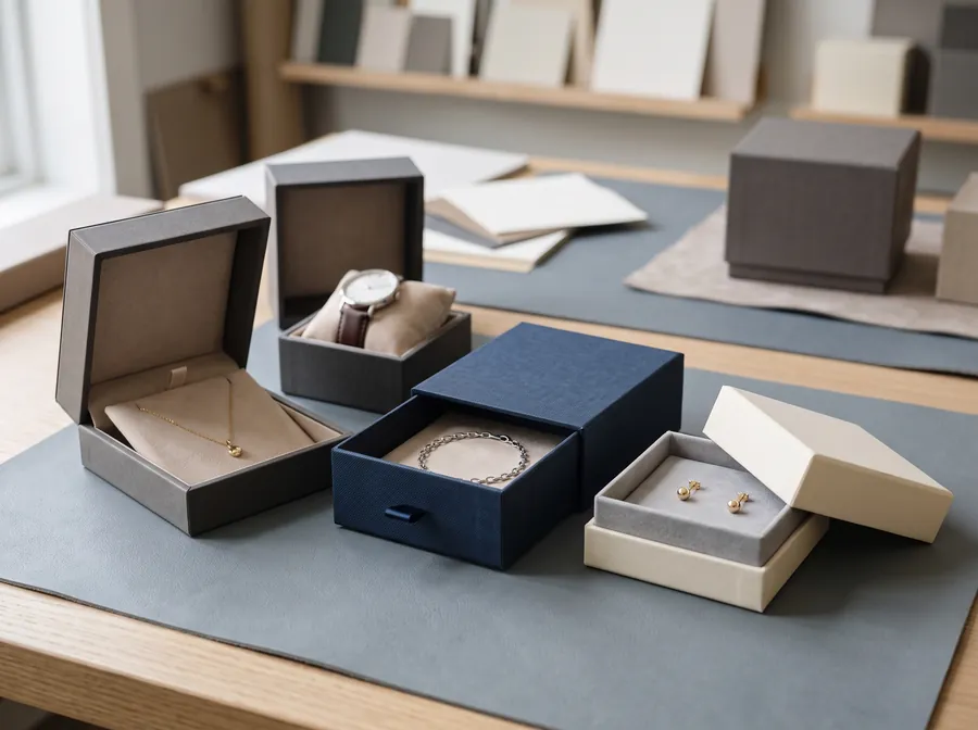 Jewelry and watches in rigid boxes