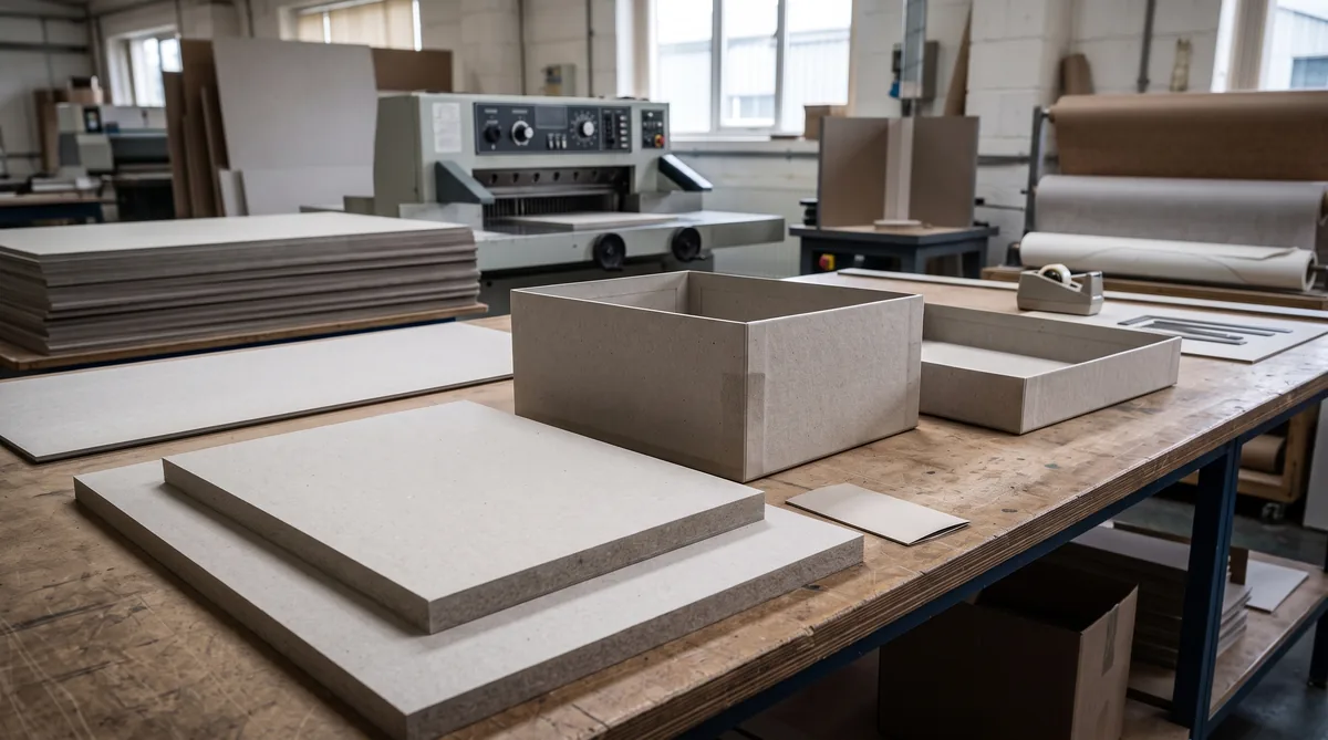 Thick greyboard core cut and formed into box shape