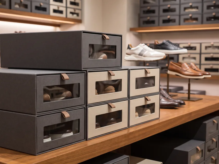 Drawer-style shoe boxes