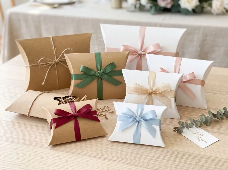 Ribbon closure pillow boxes